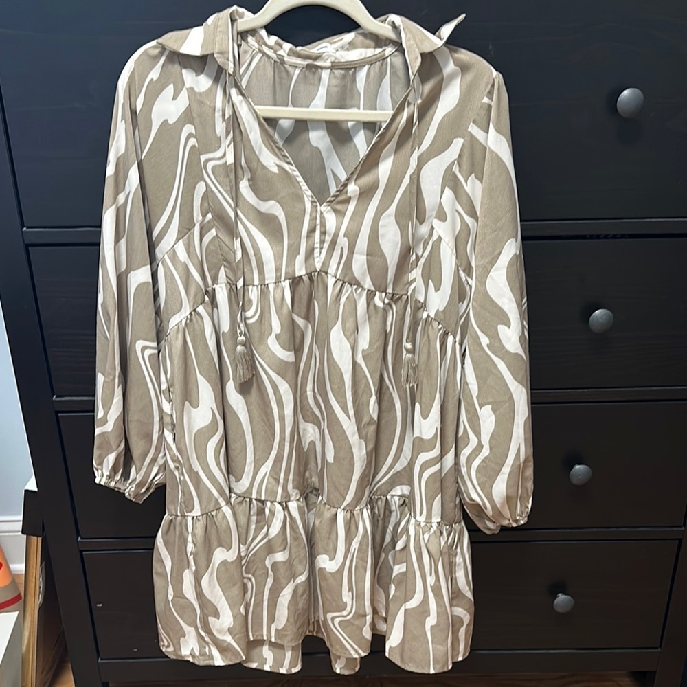 Beige and white zebra print dress